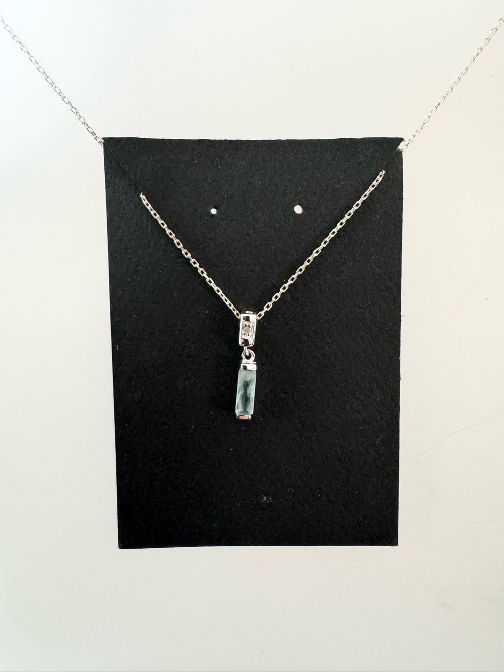 Ice Blue Baguette Pendant Necklace - .925 Sterling Silver 18” Chain